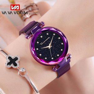 Часы VA Lan с магнитной пряжкой и сетчатым ремешком, корейская версия водонепроницаемых часов для девочек «Звездное небо» розовыми бриллиантами VOOM