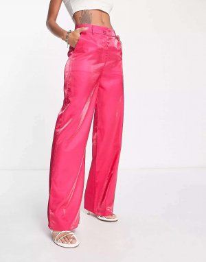 Ярко-розовые атласные широкие брюки Urban Threads. Цвет: розовый