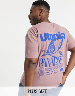 Розовая oversized-футболка с надписью Utopia и принтом бабочки Big & Tall-Розовый цвет Topman