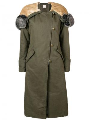 Однобортное пальто с капюшоном Pinko. Цвет: зеленый