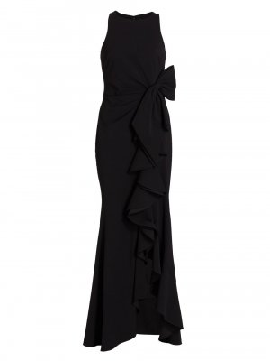 Odessa Асимметричное платье без рукавов с оборками и юбкой-колонной , черный Badgley Mischka