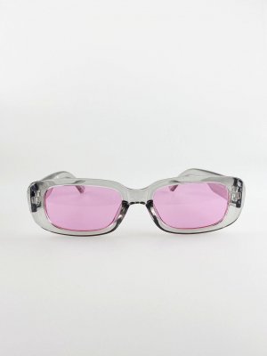 Прямоугольные солнцезащитные очки в стиле ретро с розовыми линзами и светло-серой оправой , мультиколор SVNX