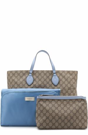Комплект из сумки с косметичкой и ковриком для пеленания Gucci. Цвет: голубой