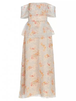 Платье миди с открытыми плечами и цветочным принтом , мультиколор Lela Rose