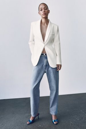 Пиджак с шальным воротником поясом , экру ZARA
