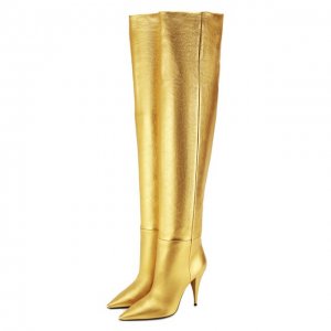 Кожаные ботфорты Kiki Saint Laurent. Цвет: золотой
