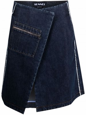 Джинсовая юбка с запахом и карманом Sunnei. Цвет: синий