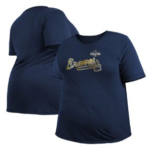 Женская темно-синяя футболка больших размеров New Era Atlanta Braves 2022 Gold Programme