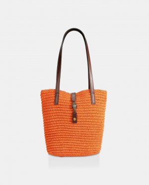 Большая оранжевая сумка-тоут Hampton из рафии с фирменной аппликацией, оранжевый KURT GEIGER
