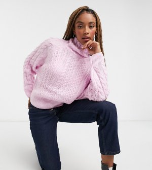 Розовый свитер с высоким воротником и узором в косичку inspired-Белый Reclaimed Vintage