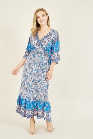 Повседневное платье макси 'Georgine' с V-образным вырезом и цветочным принтом , синий Yumi