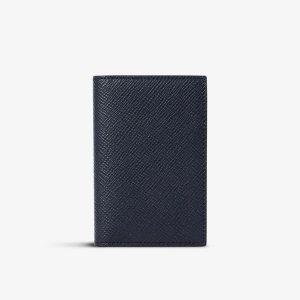 Складной кожаный визитница Panama на шесть карт , темно-синий Smythson