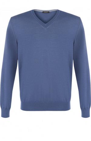 Пуловер из шерсти тонкой вязки Z Zegna. Цвет: голубой