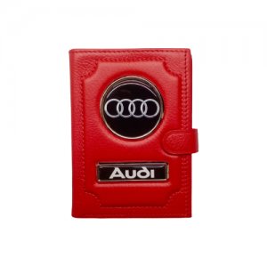 Обложка для автодокументов и паспорта (ауди) кожаная флотер 4 в 1 Audi