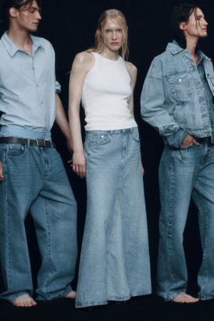Юбка-трапеция макси джинсовая befree. Цвет: голубой
