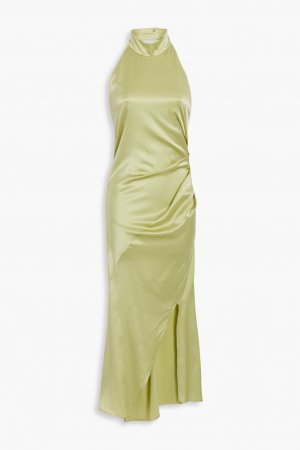 Драпированное платье миди из шелкового атласа с вырезом халтер HELMUT LANG, зеленый Lang