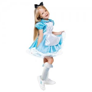 Костюм Алиса в стране чудес: платье, ободок, гольфы, размер 116-60 пуговка. Цвет: голубой/белый