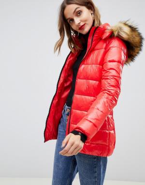 Стеганая куртка с меховой отделкой на капюшоне -Красный Gianni Feraud