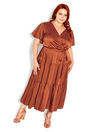 Коричневое многослойное платье макси Sweetness , коричневый City Chic
