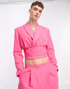 Розовый укороченный пиджак на шнуровке ASOS