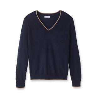 Пуловер шерстяной с контрастными краями La Redoute Collections. Цвет: сине-зеленый,синий морской