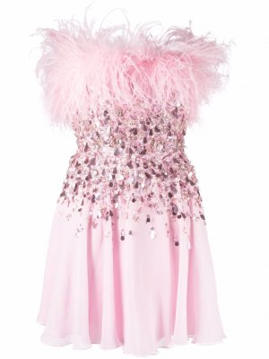 Платье мини Pearl с перьями Jenny Packham. Цвет: розовый