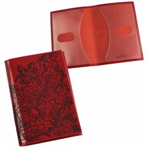 Обложка для паспорта Гипюр, натуральная кожа, тиснение, красная (O.32.-1) Befler. Цвет: красный