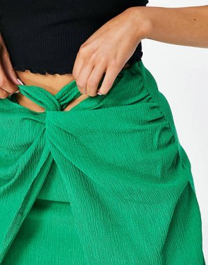 Зеленая юбка миди с узлом спереди Stradivarius