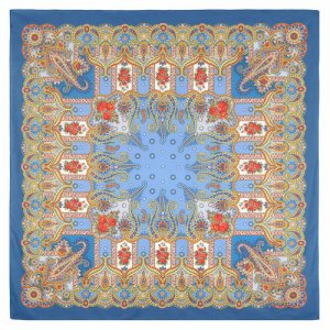 Платок ,146х146 см, голубой, синий Павловопосадская платочная мануфактура. Цвет: синий/голубой