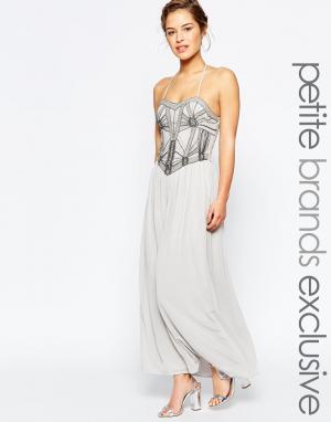 Платье-бандо макси с отделкой на лифе Maya Petite. Цвет: серый