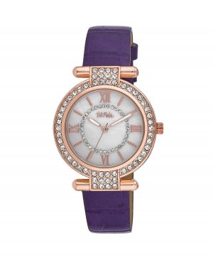 Женские часы с Т-образной планкой фиолетового цвета, полиуретановый ремешок, инкрустированный камнями, 35 мм Bob Mackie