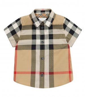 Рубашка из эластичного хлопка в клетку baby vintage check , бежевый Burberry Kids