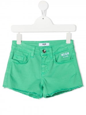 Джинсовые шорты с вышитым логотипом MSGM Kids. Цвет: зеленый