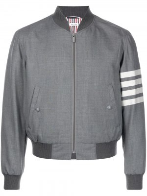 4-Bar stripe knitted bomber jacket Thom Browne. Цвет: серый