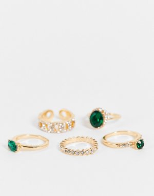 Набор из 5 золотистых и изумрудно-зеленых колец Crohatlan-Золотистый ALDO