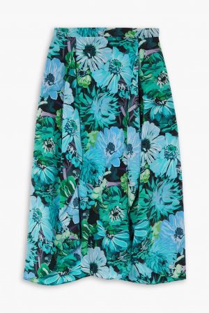 Асимметричная юбка миди из шелкового крепдешина с цветочным принтом Stella Mccartney, светло-синий McCartney