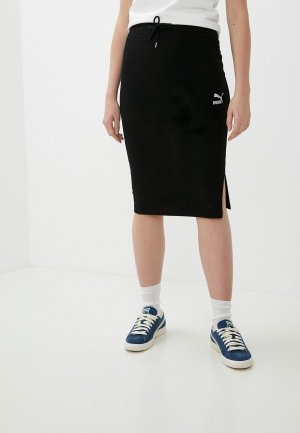 Юбка PUMA Classics Ribbed Midi Skirt. Цвет: черный