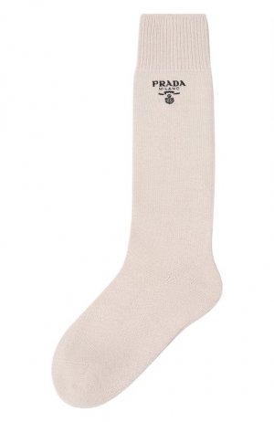 Носки из шерсти и кашемира Prada. Цвет: белый