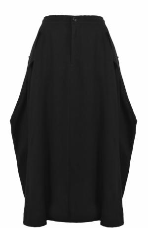 Шерстяная юбка-миди с карманами Yohji Yamamoto. Цвет: черный