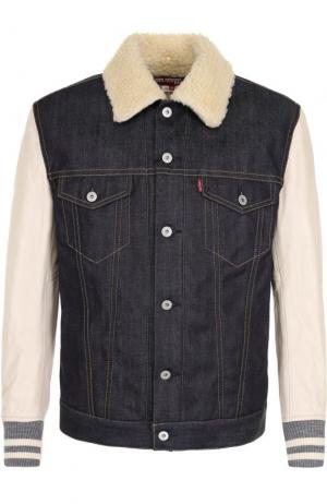 Утепленная джинсовая куртка x Levis на пуговицах с кожаными рукавами Junya Watanabe. Цвет: синий