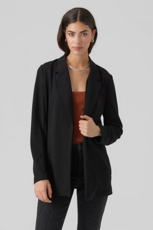 Длинный пиджак со плиссированным воротником , черный Vero Moda