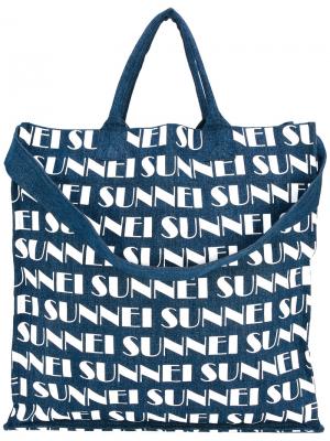 Сумка-шоппер с принтом логотипа Sunnei. Цвет: синий
