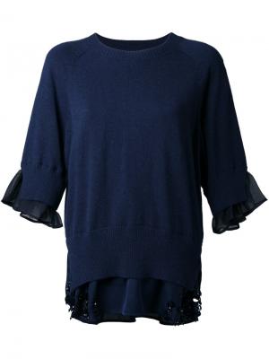 Трикотажная блузка с декорированным подолом Muveil. Цвет: синий