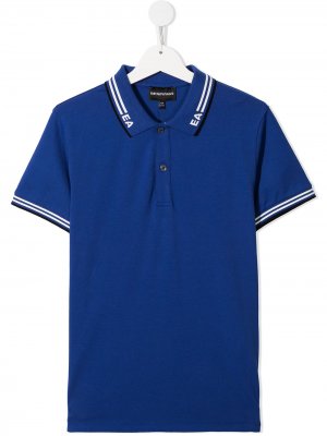 Рубашка поло вязки интарсия с логотипом Emporio Armani Kids. Цвет: синий