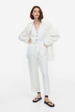 Зауженные брюки из смесовой льняной ткани , белый H&M