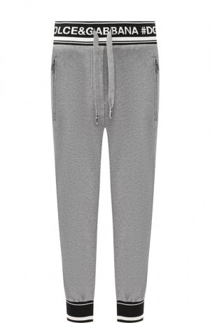 Укороченные хлопковые брюки с логотипом бренда Dolce & Gabbana. Цвет: серый