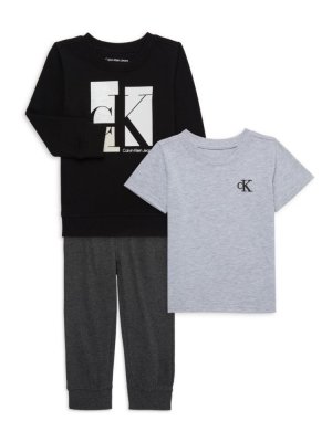 Комплект из трех предметов: свитшот, футболка и джоггеры для маленького мальчика , черный Calvin Klein