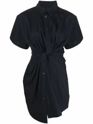 Платье-рубашка с короткими рукавами и сборками Alexander Wang. Цвет: черный