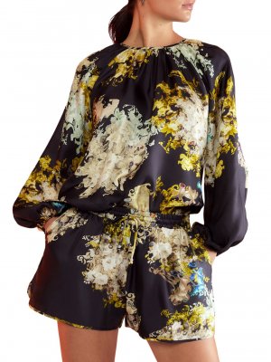 Шелковые шорты с цветочным принтом , черный Cynthia Rowley