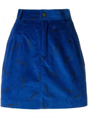 Вельветовая юбка с логотипом Fiorucci. Цвет: синий